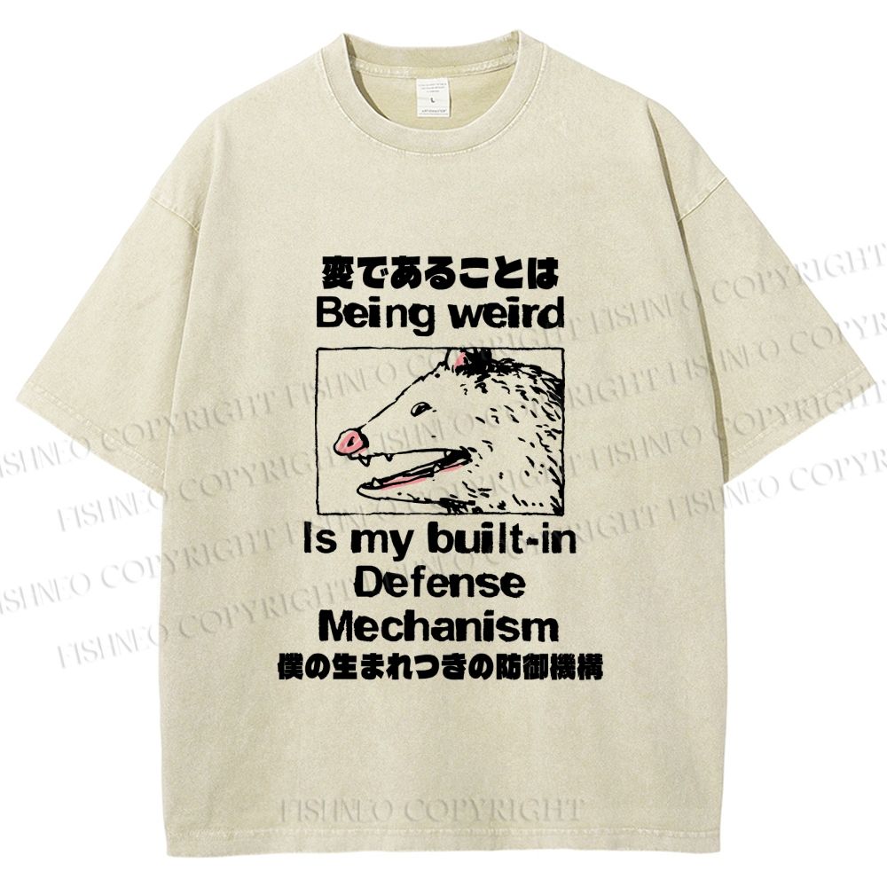 Unisex Japanese Opossum Being Weird, is My Built-in Defense Mechanism Printed Washed Tee