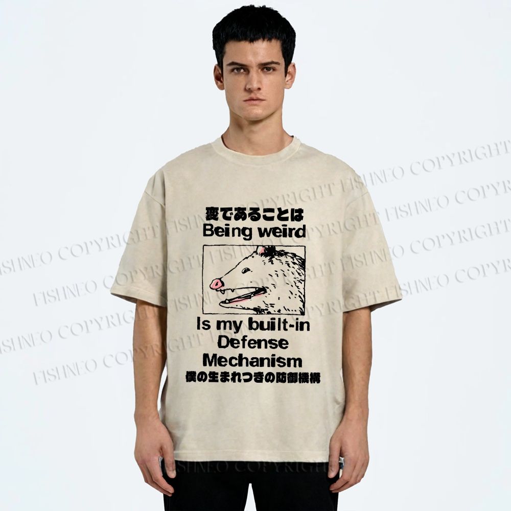Unisex Japanese Opossum Being Weird, is My Built-in Defense Mechanism Printed Washed Tee