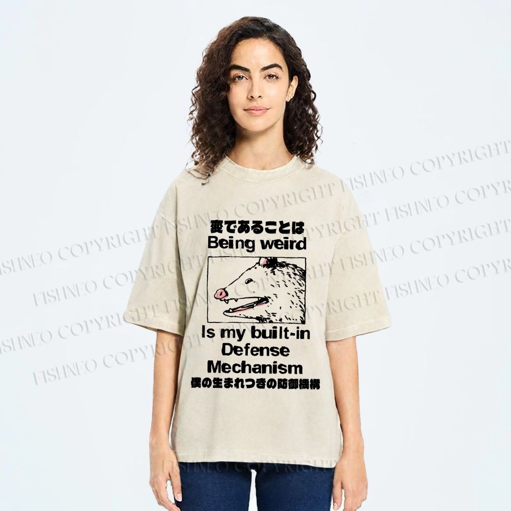 Unisex Japanese Opossum Being Weird, is My Built-in Defense Mechanism Printed Washed Tee