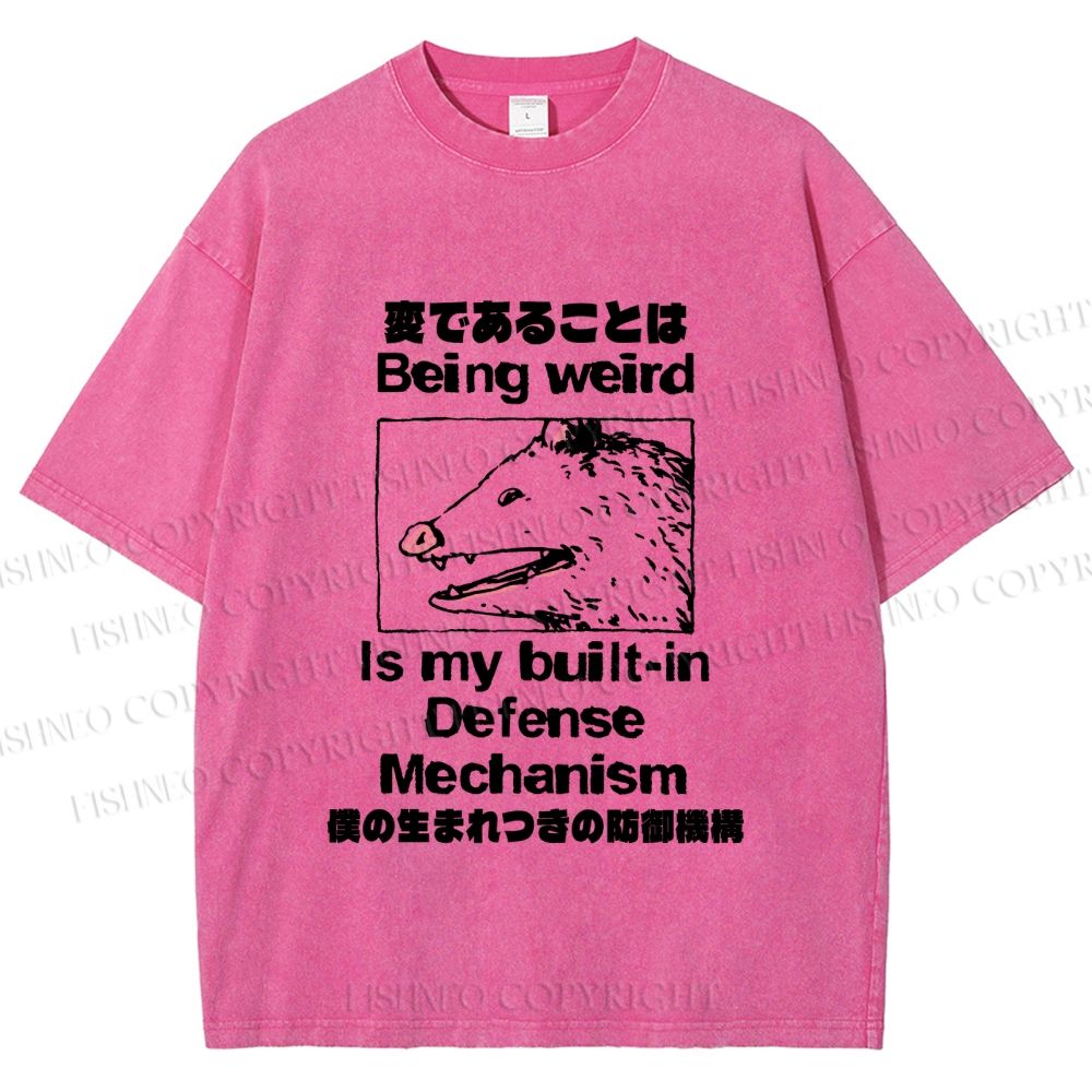 Unisex Japanese Opossum Being Weird, is My Built-in Defense Mechanism Printed Washed Tee