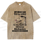 Unisex Japanese Opossum Being Weird, is My Built-in Defense Mechanism Printed Washed Tee