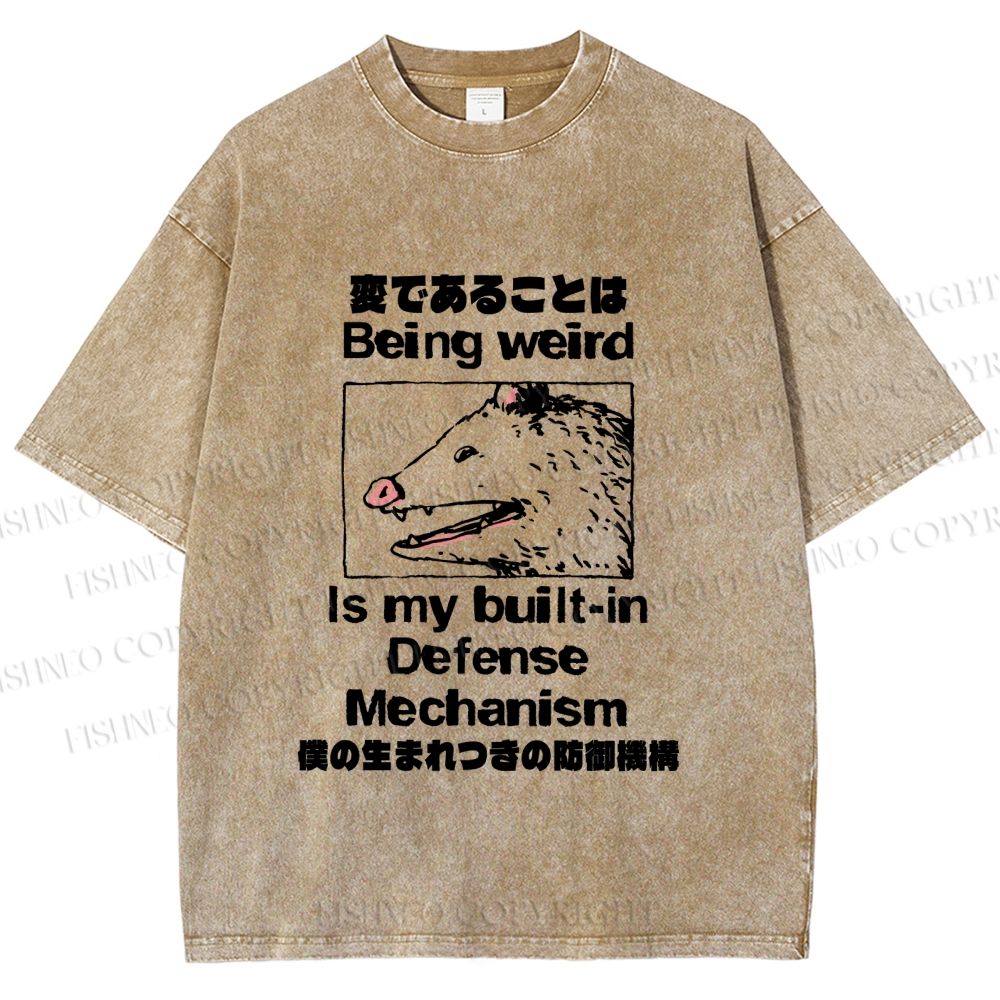 Unisex Japanese Opossum Being Weird, is My Built-in Defense Mechanism Printed Washed Tee