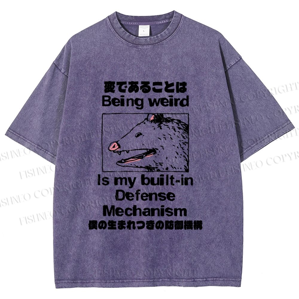 Unisex Japanese Opossum Being Weird, is My Built-in Defense Mechanism Printed Washed Tee
