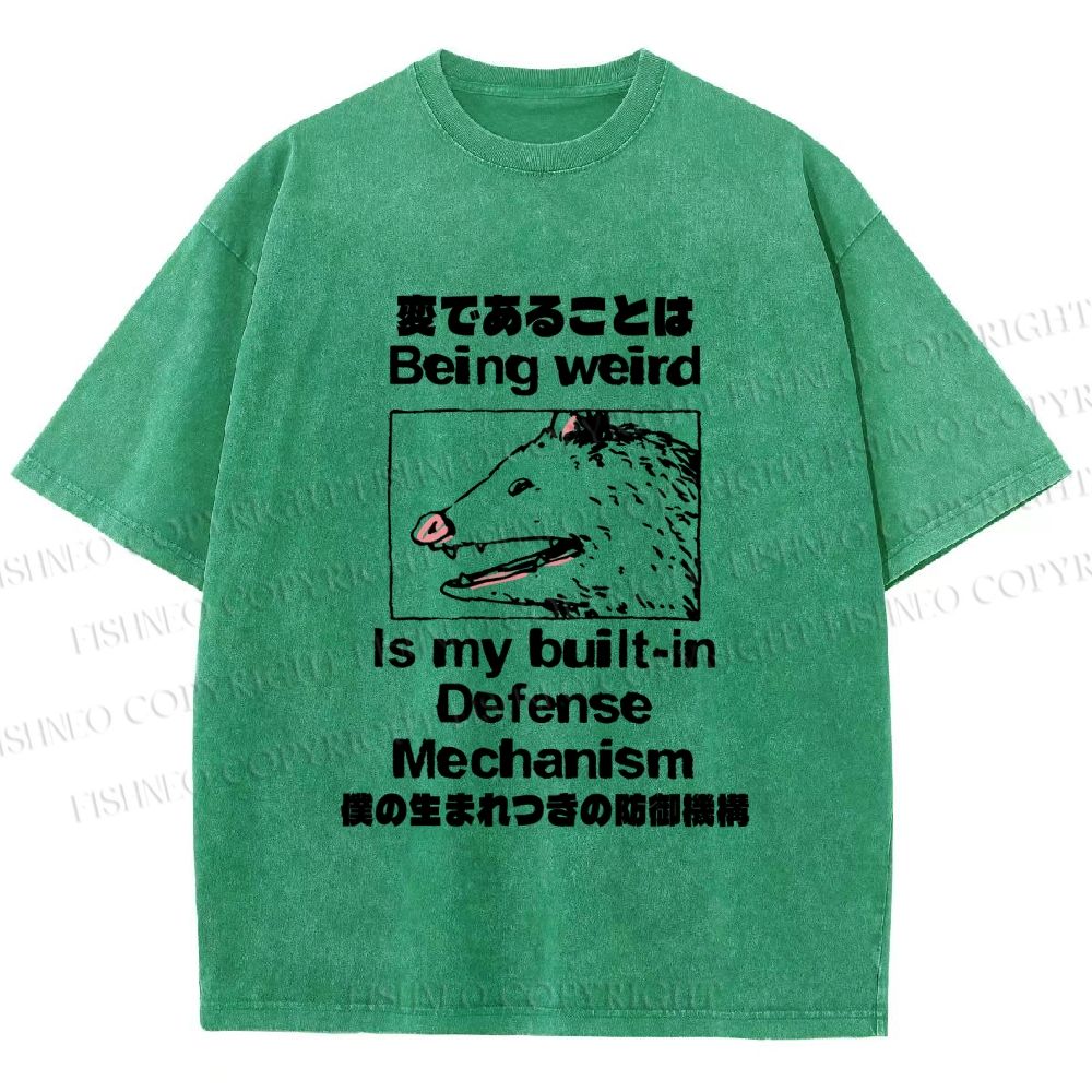 Unisex Japanese Opossum Being Weird, is My Built-in Defense Mechanism Printed Washed Tee