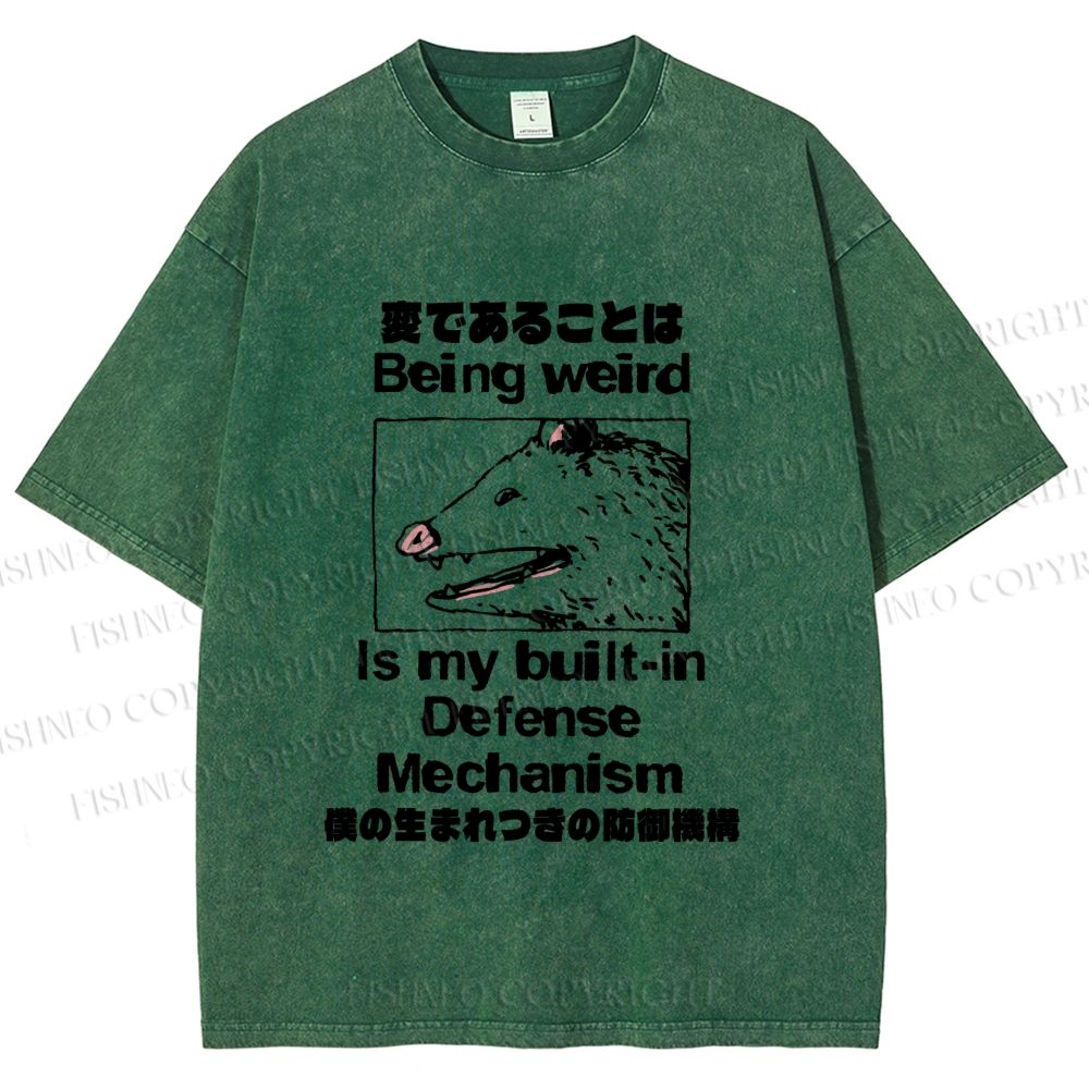 Unisex Japanese Opossum Being Weird, is My Built-in Defense Mechanism Printed Washed Tee