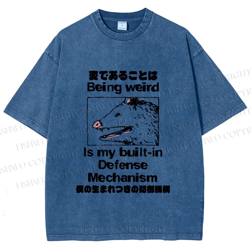 Unisex Japanese Opossum Being Weird, is My Built-in Defense Mechanism Printed Washed Tee