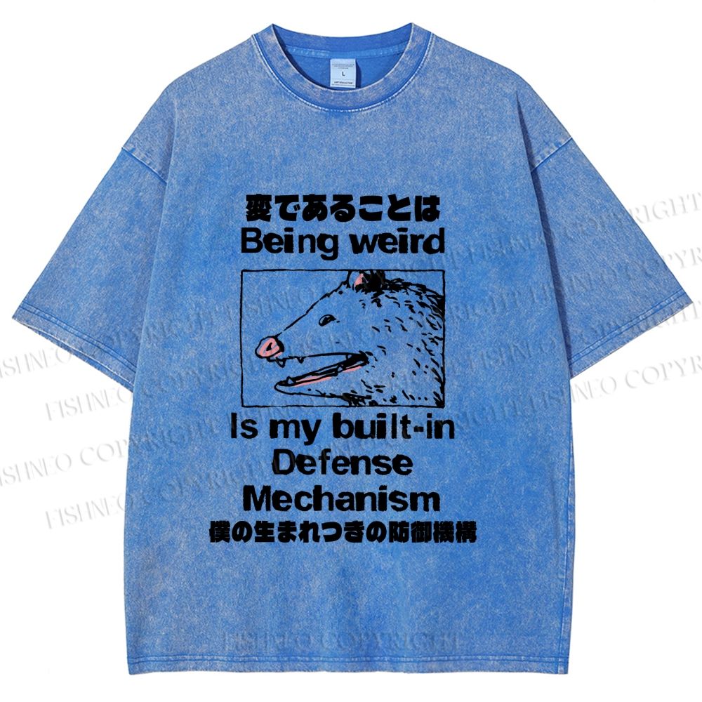 Unisex Japanese Opossum Being Weird, is My Built-in Defense Mechanism Printed Washed Tee