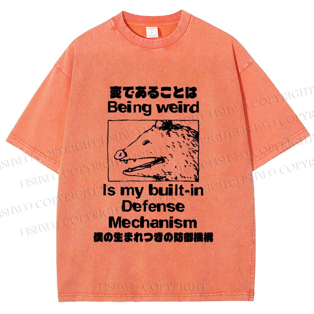 Unisex Japanese Opossum Being Weird, is My Built-in Defense Mechanism Printed Washed Tee