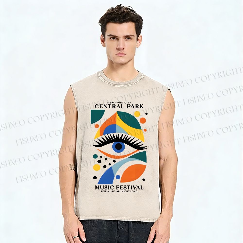 Unisex Bauhaus Eye Printed Washed Tank Top