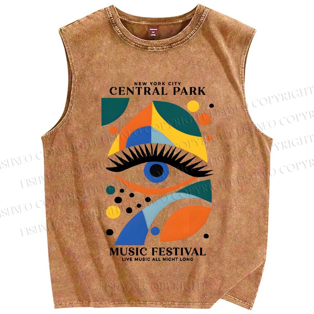 Unisex Bauhaus Eye Printed Washed Tank Top