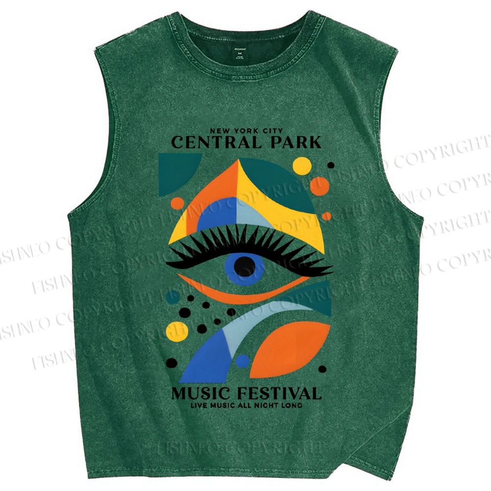 Unisex Bauhaus Eye Printed Washed Tank Top