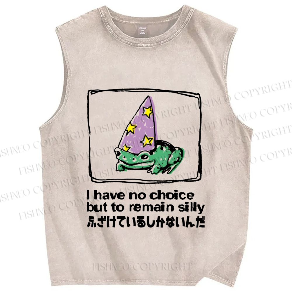 Unisex Japanese Frog I Have No Choice But to Remain Silly Printed Washed Tank Top