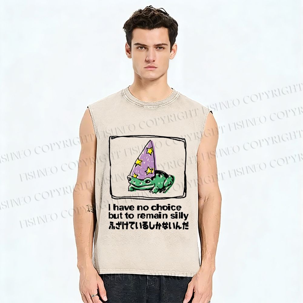 Unisex Japanese Frog I Have No Choice But to Remain Silly Printed Washed Tank Top
