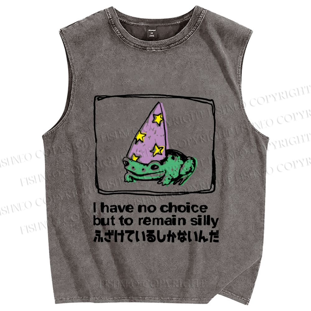 Unisex Japanese Frog I Have No Choice But to Remain Silly Printed Washed Tank Top