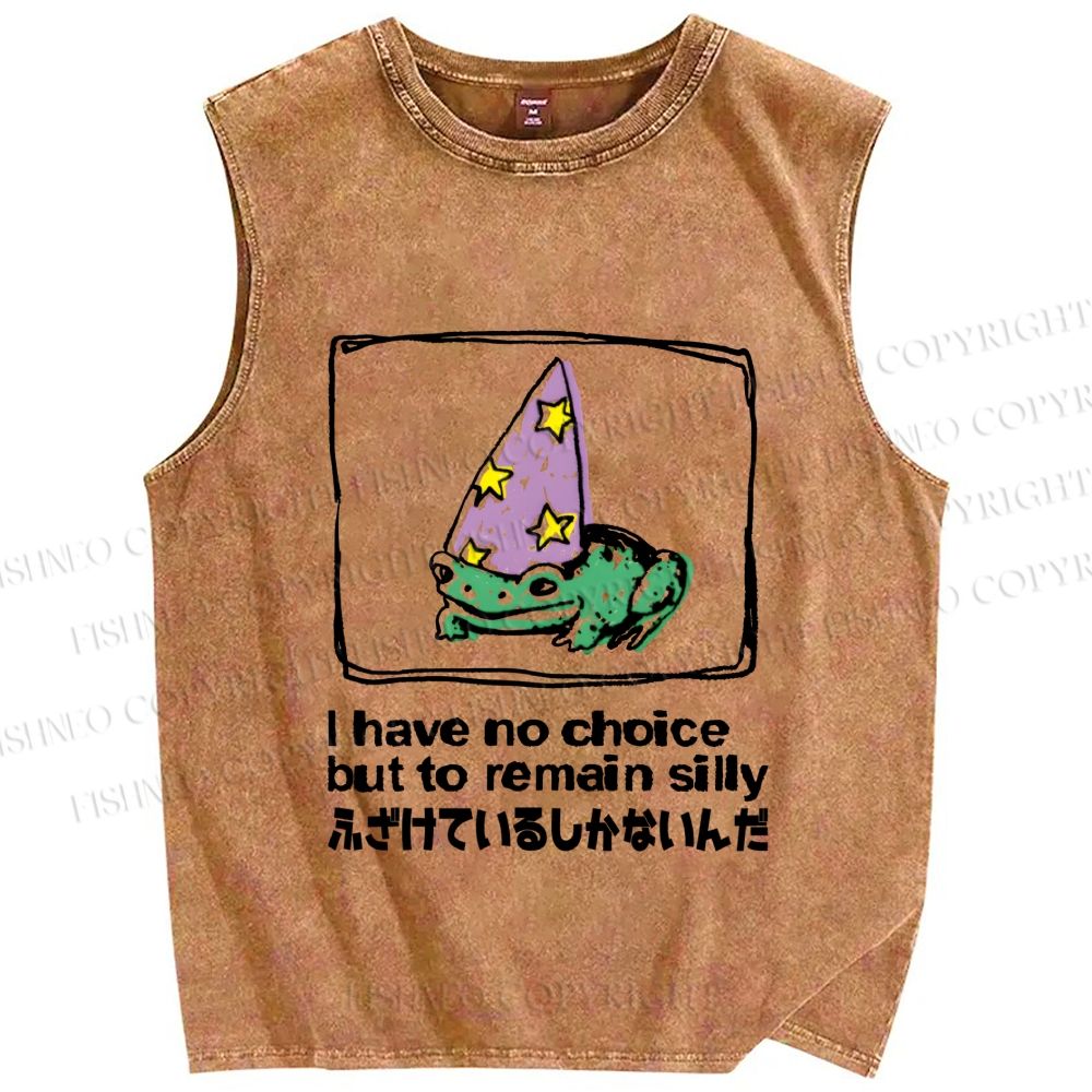 Unisex Japanese Frog I Have No Choice But to Remain Silly Printed Washed Tank Top
