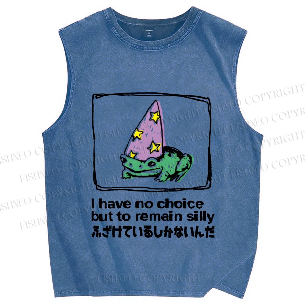 Unisex Japanese Frog I Have No Choice But to Remain Silly Printed Washed Tank Top