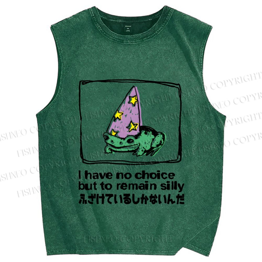 Unisex Japanese Frog I Have No Choice But to Remain Silly Printed Washed Tank Top