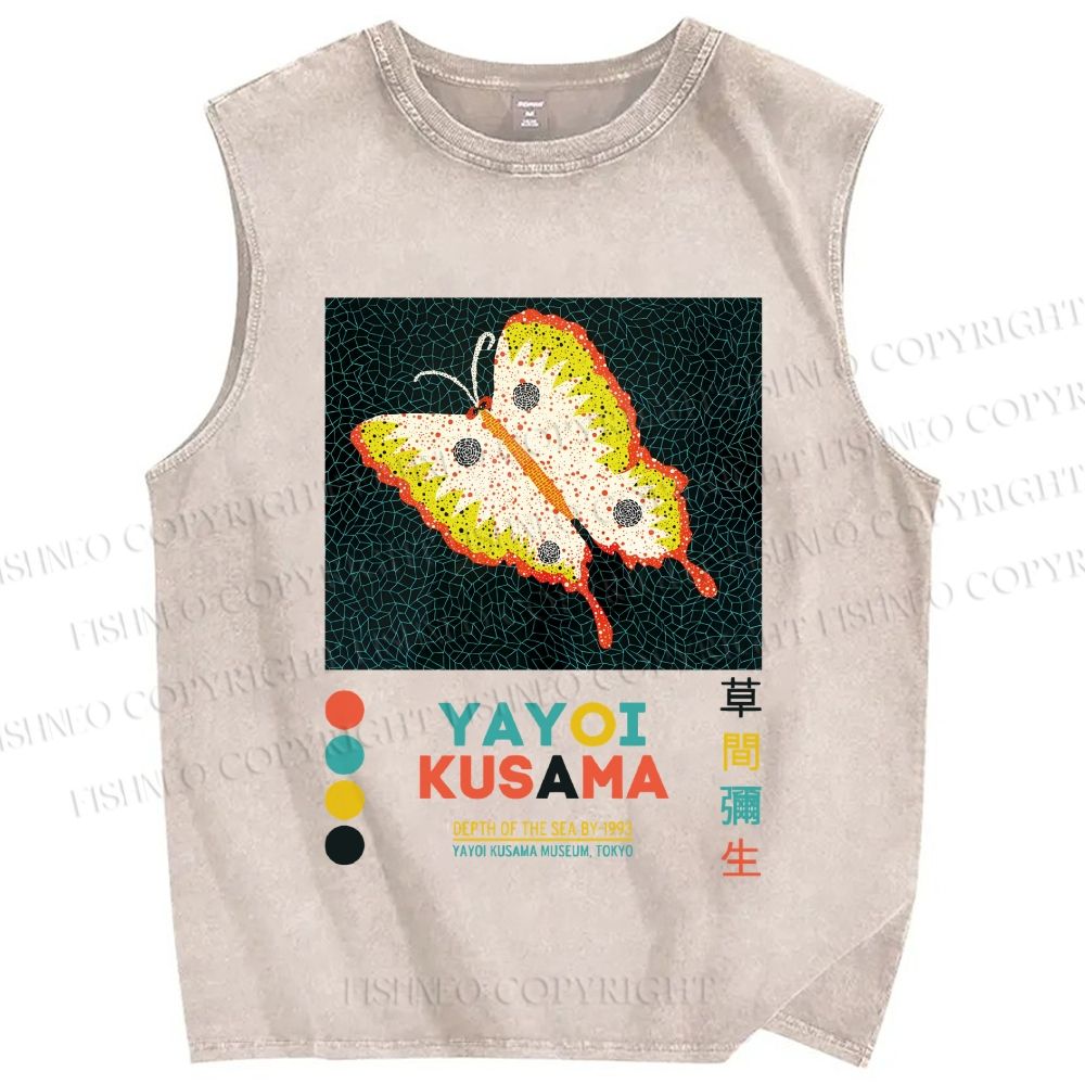 Unisex Yayoi Kusama Butterfly Printed Washed Tank Top