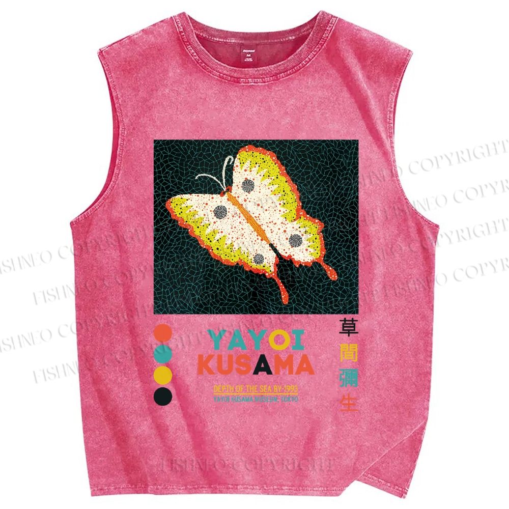 Unisex Yayoi Kusama Butterfly Printed Washed Tank Top