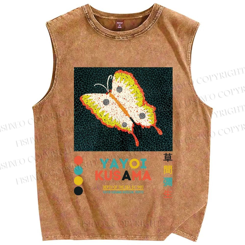 Unisex Yayoi Kusama Butterfly Printed Washed Tank Top