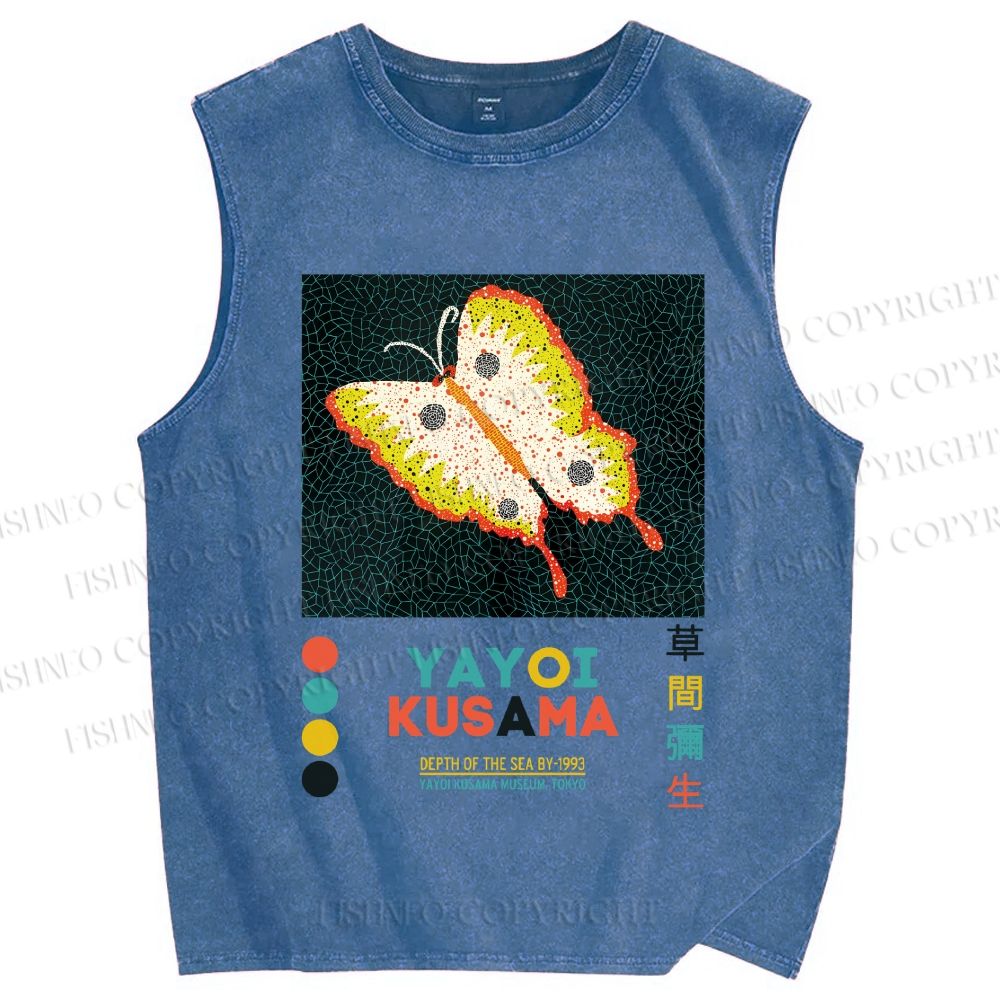 Unisex Yayoi Kusama Butterfly Printed Washed Tank Top