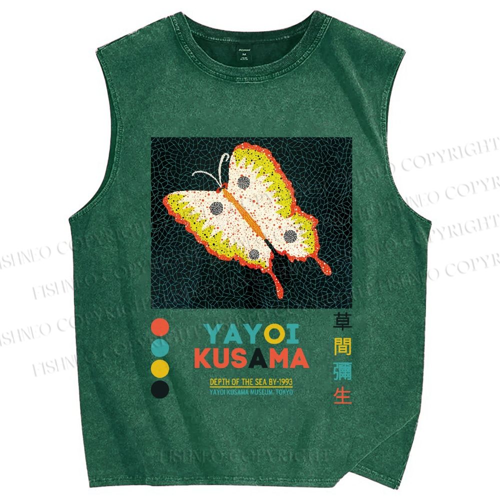 Unisex Yayoi Kusama Butterfly Printed Washed Tank Top
