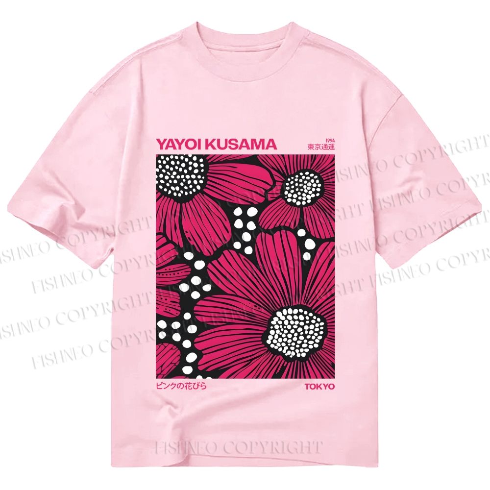 Unisex Classic Cotton Yayoi Kusama Giant Pink Flowers Printed T-shirt