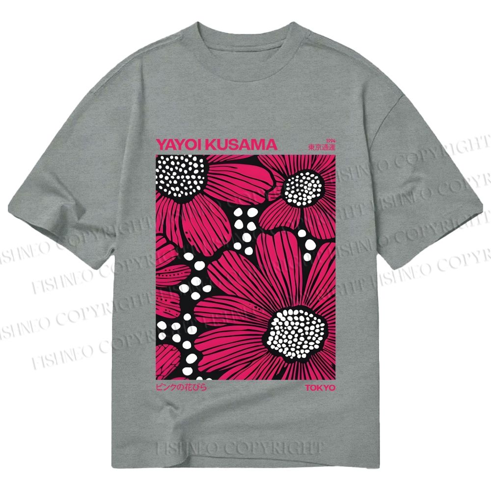 Unisex Classic Cotton Yayoi Kusama Giant Pink Flowers Printed T-shirt