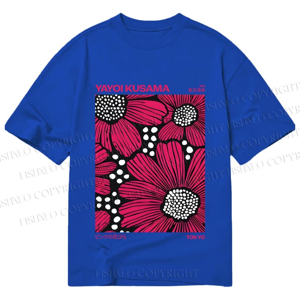 Unisex Classic Cotton Yayoi Kusama Giant Pink Flowers Printed T-shirt
