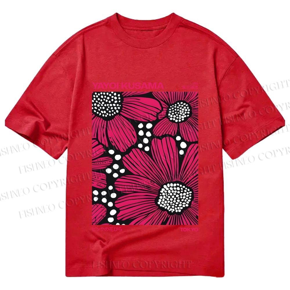 Unisex Classic Cotton Yayoi Kusama Giant Pink Flowers Printed T-shirt