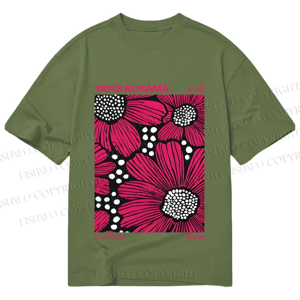 Unisex Classic Cotton Yayoi Kusama Giant Pink Flowers Printed T-shirt