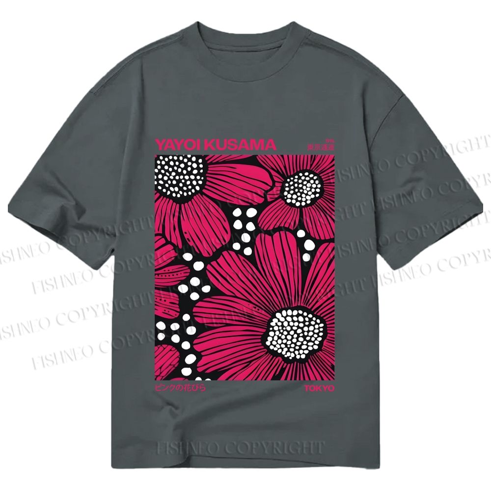 Unisex Classic Cotton Yayoi Kusama Giant Pink Flowers Printed T-shirt