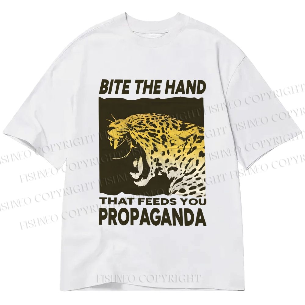 Unisex Classic Cotton Bite the Hand That Feeds You Propaganda Panther Printed T-shirt
