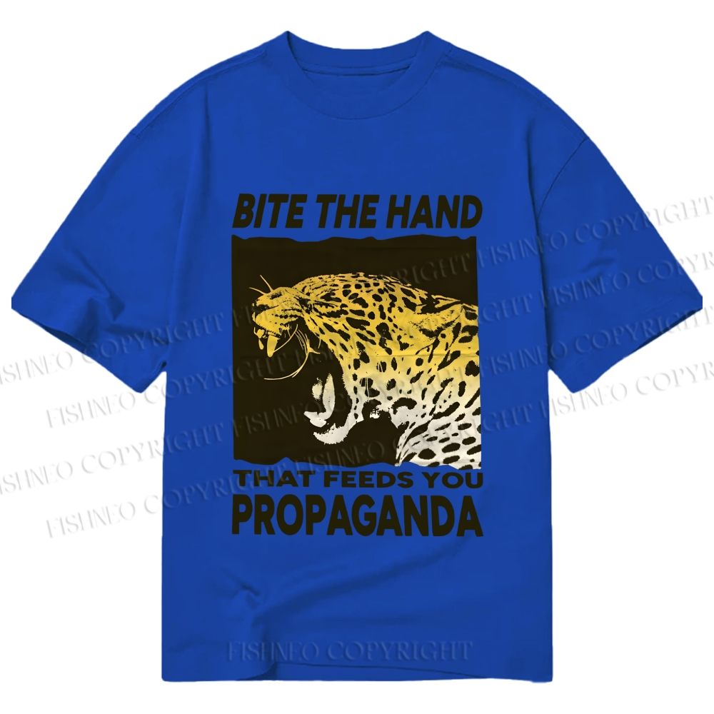 Unisex Classic Cotton Bite the Hand That Feeds You Propaganda Panther Printed T-shirt