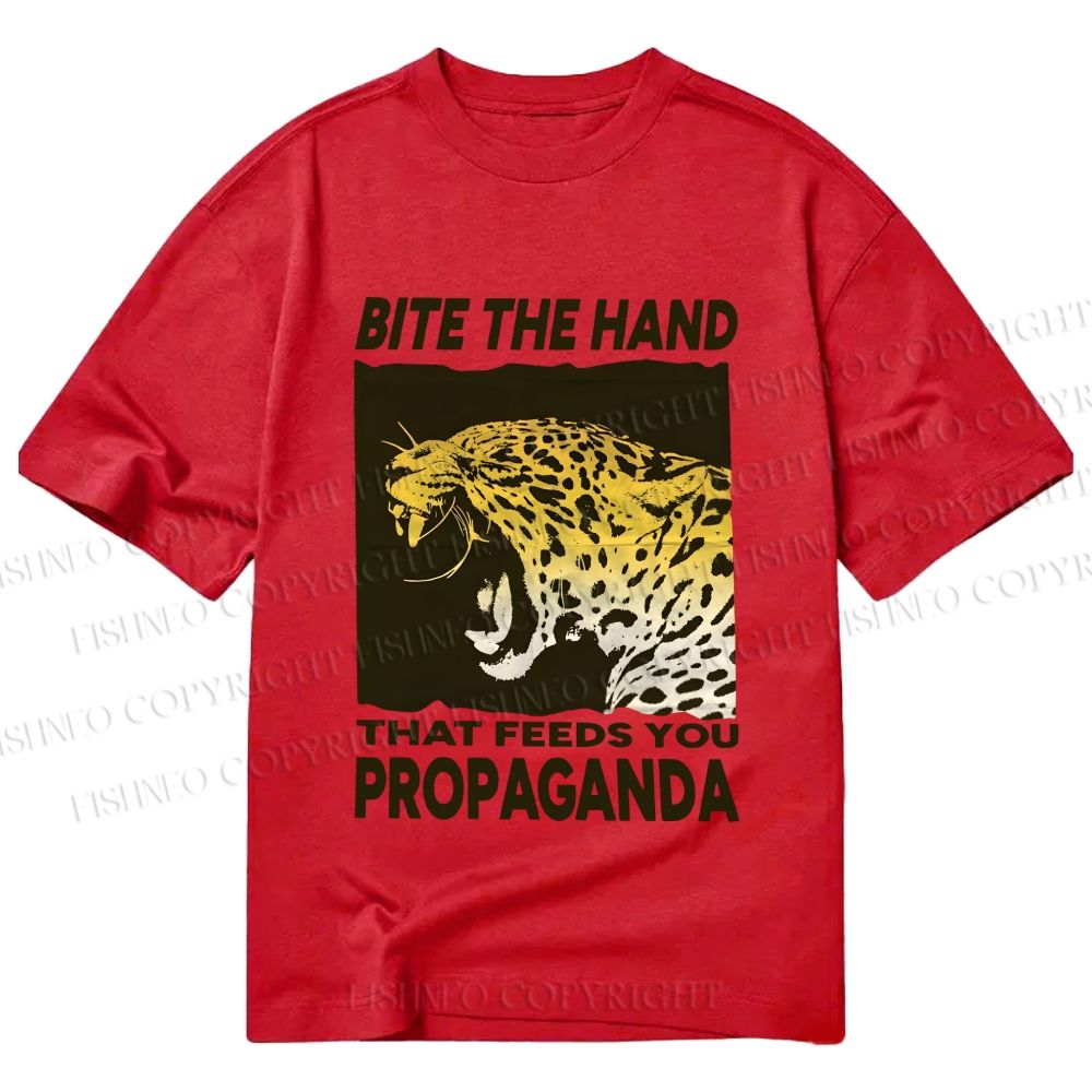 Unisex Classic Cotton Bite the Hand That Feeds You Propaganda Panther Printed T-shirt