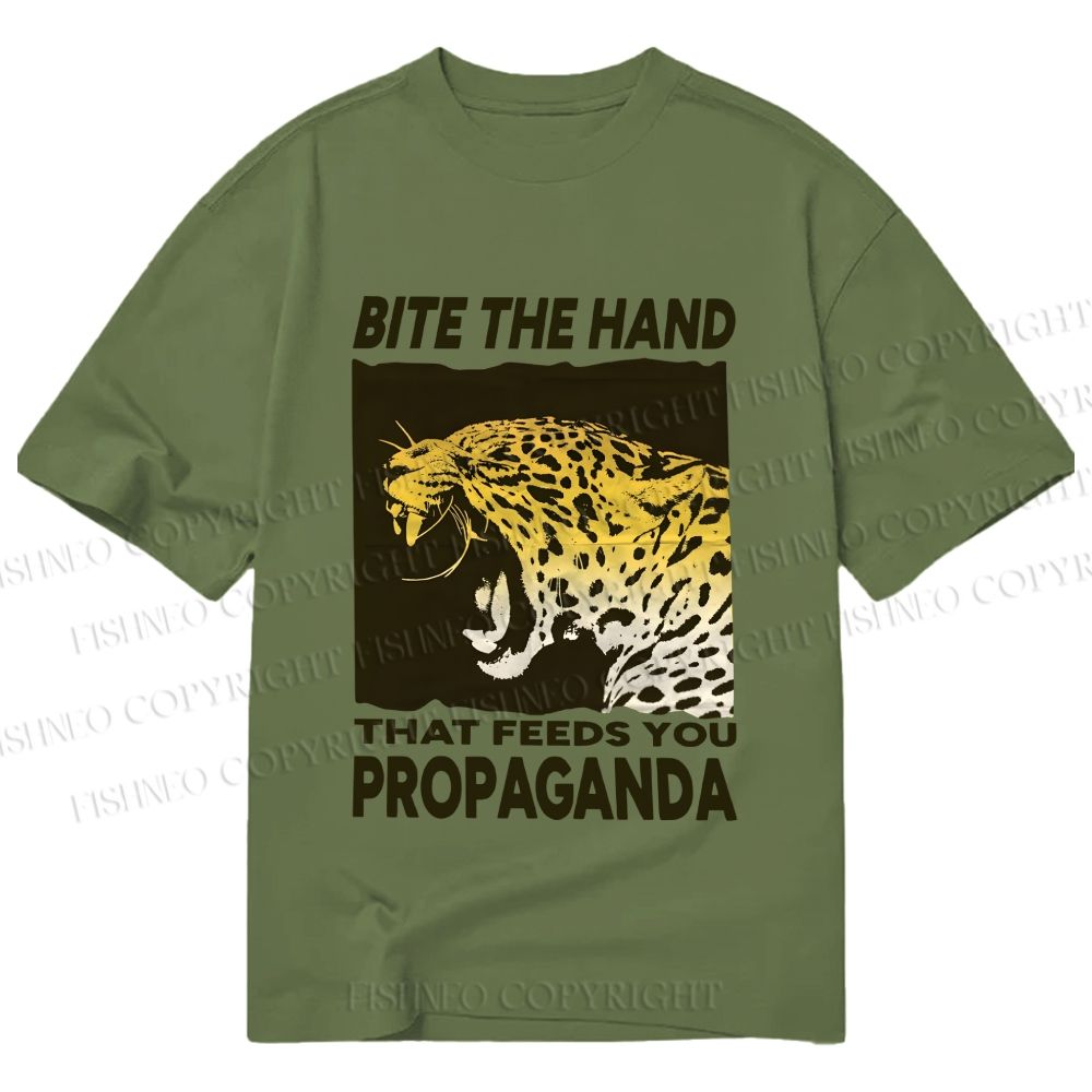 Unisex Classic Cotton Bite the Hand That Feeds You Propaganda Panther Printed T-shirt