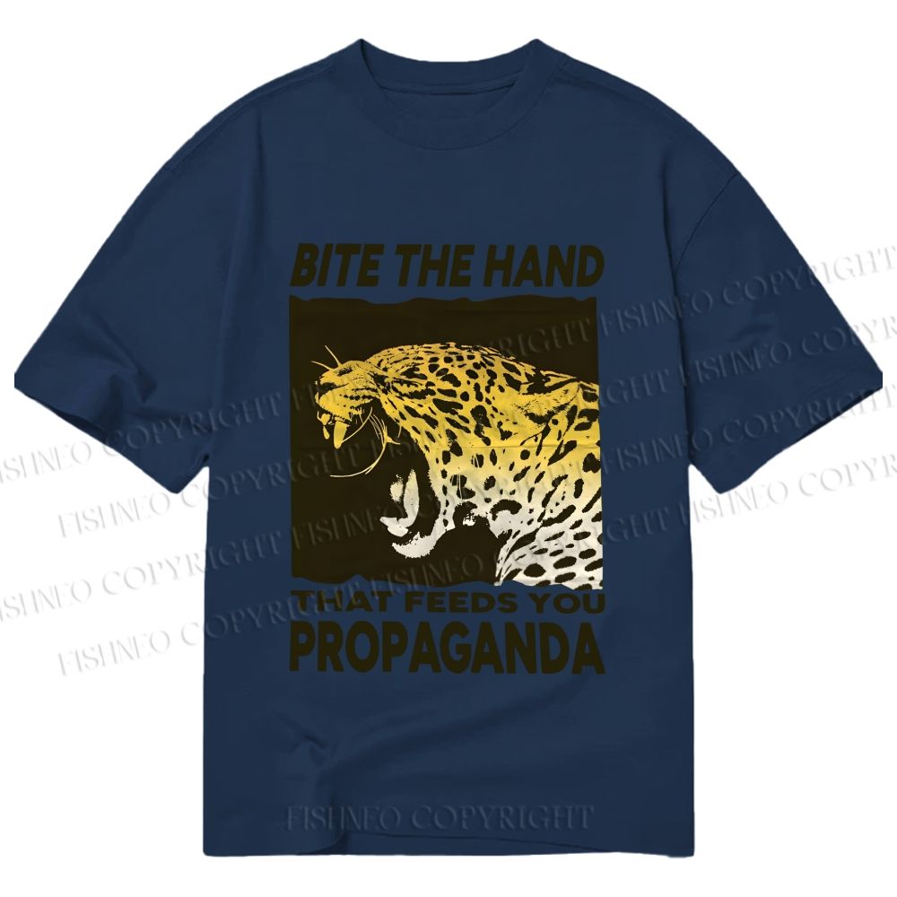 Unisex Classic Cotton Bite the Hand That Feeds You Propaganda Panther Printed T-shirt