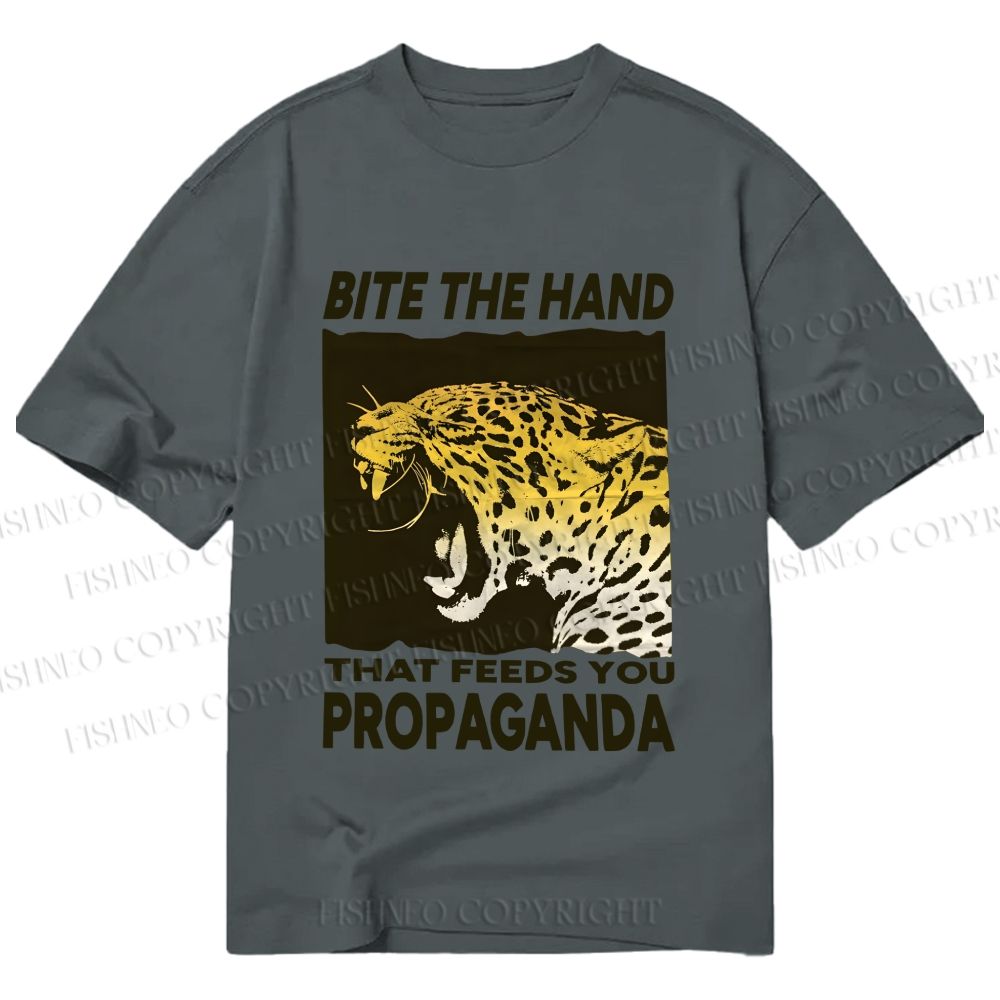 Unisex Classic Cotton Bite the Hand That Feeds You Propaganda Panther Printed T-shirt