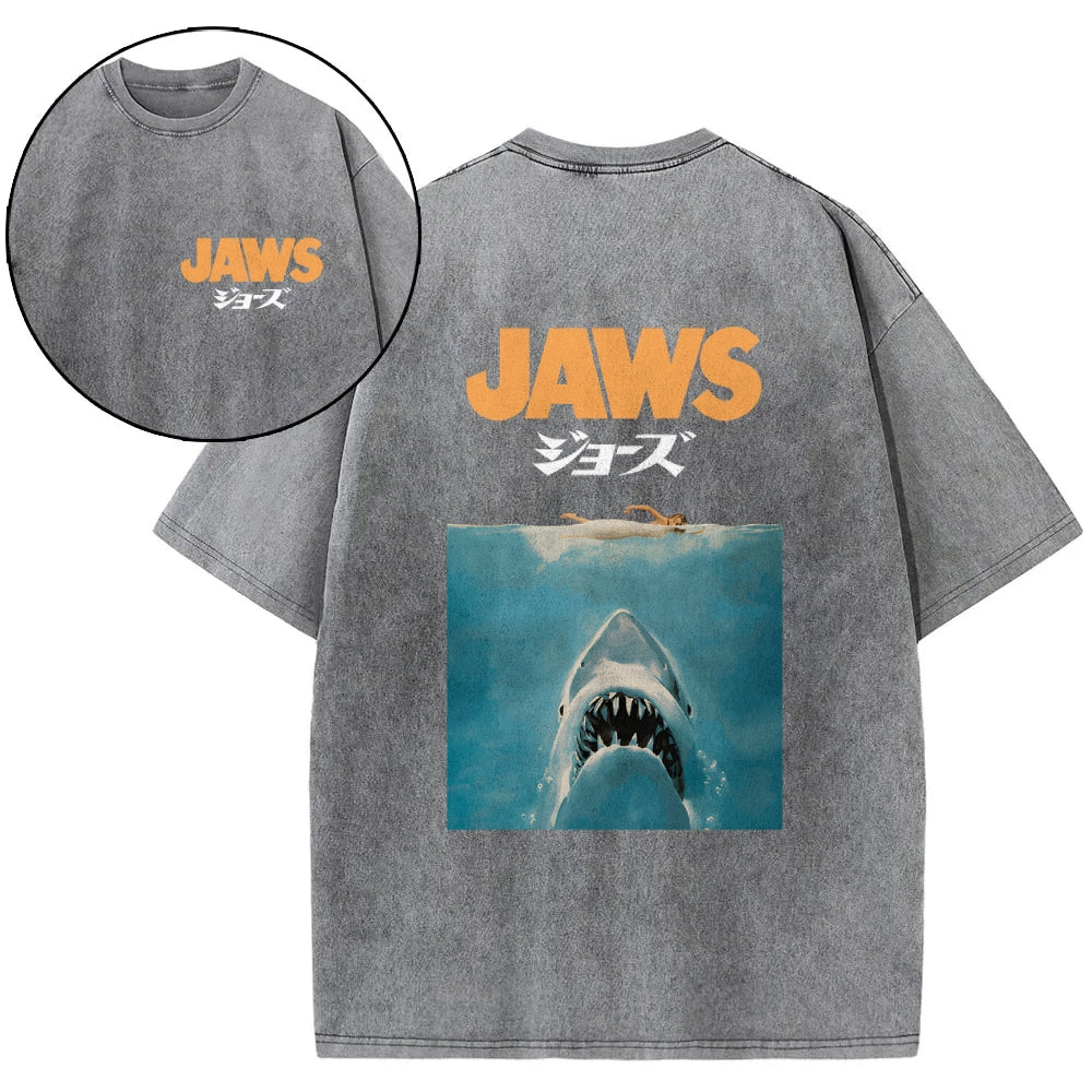 Jaws Shark Vintage Wash Japanese Design Back Art T-Shirt