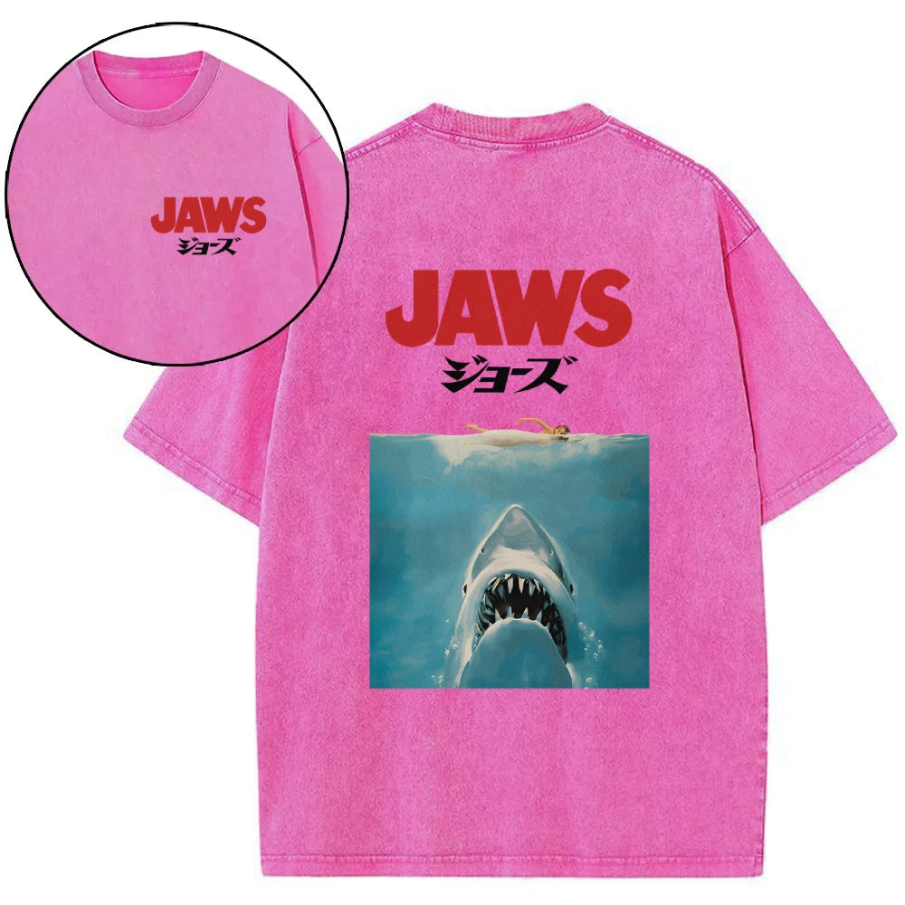 Jaws Shark Vintage Wash Japanese Design Back Art T-Shirt