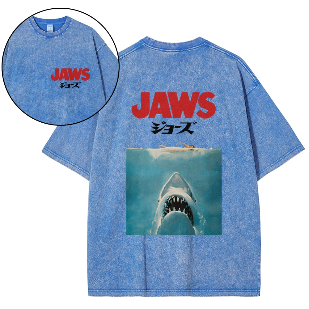 Jaws Shark Vintage Wash Japanese Design Back Art T-Shirt