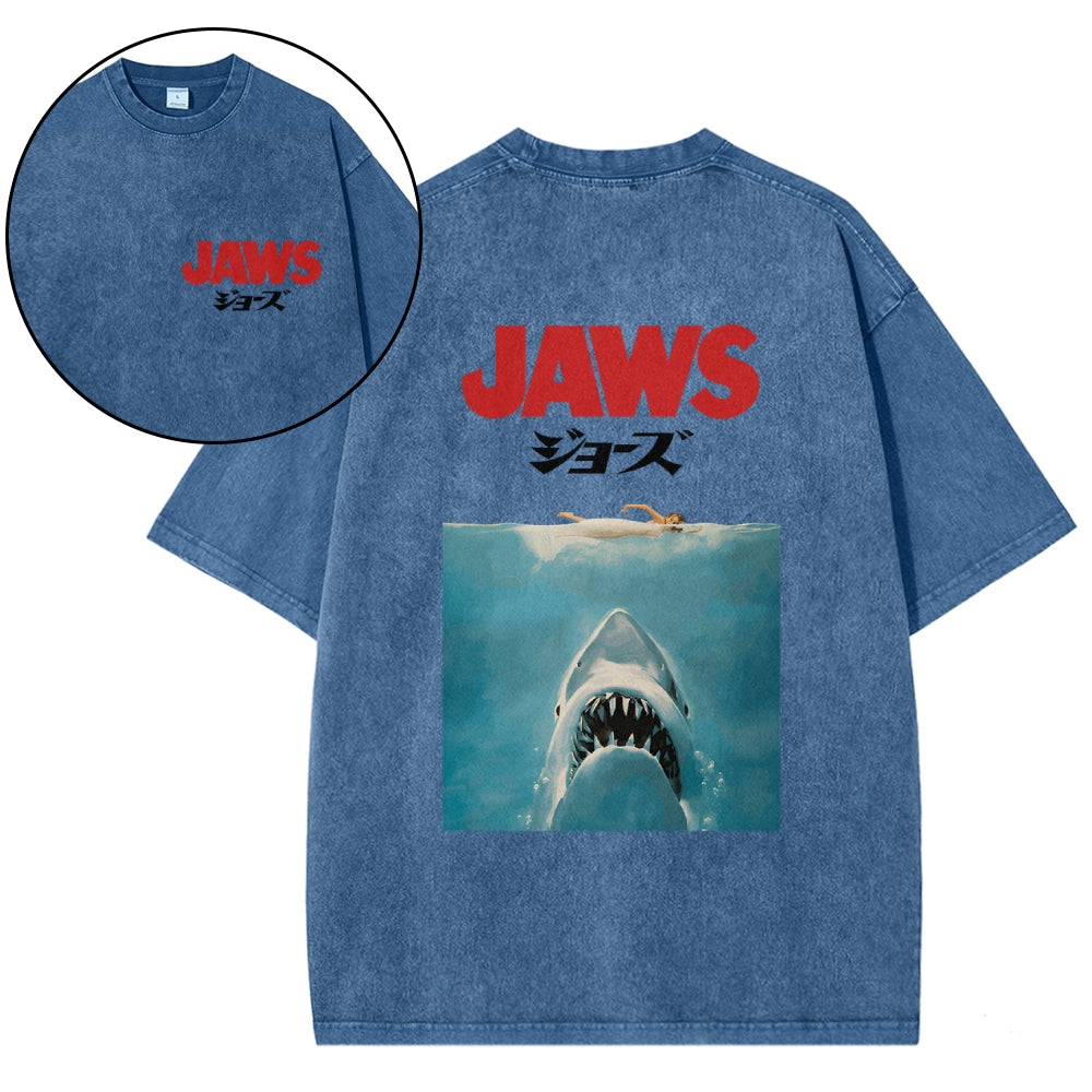 Jaws Shark Vintage Wash Japanese Design Back Art T-Shirt