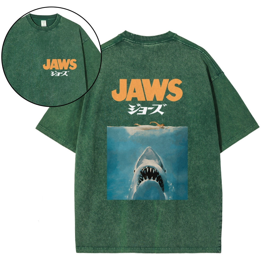 Jaws Shark Vintage Wash Japanese Design Back Art T-Shirt