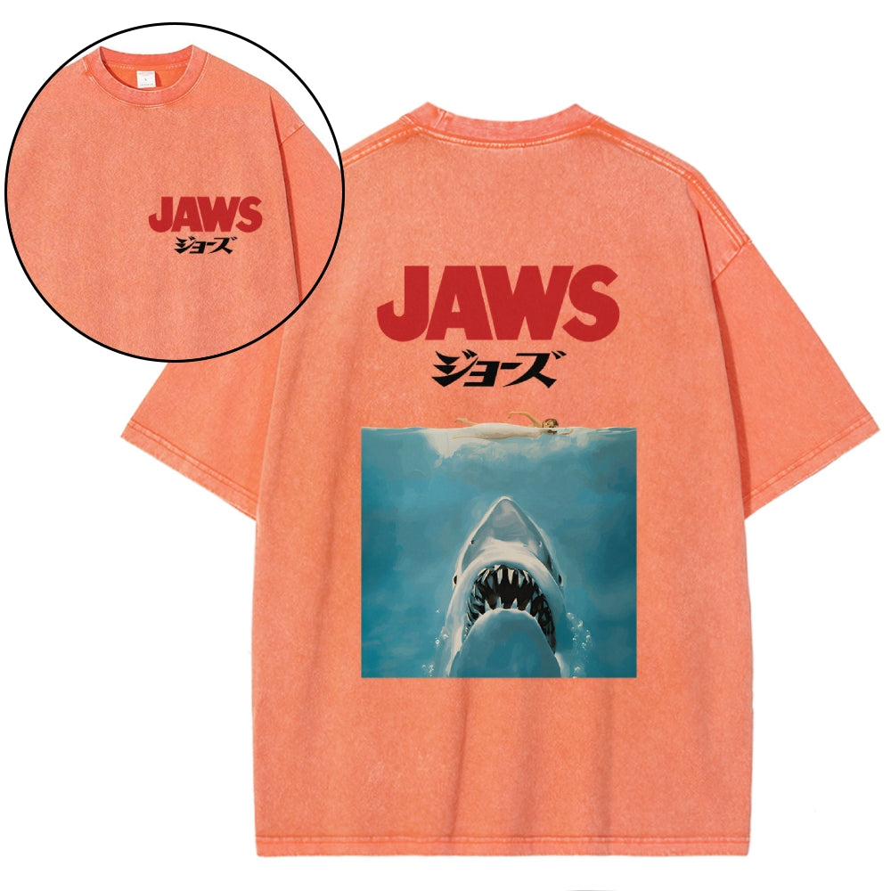 Jaws Shark Vintage Wash Japanese Design Back Art T-Shirt