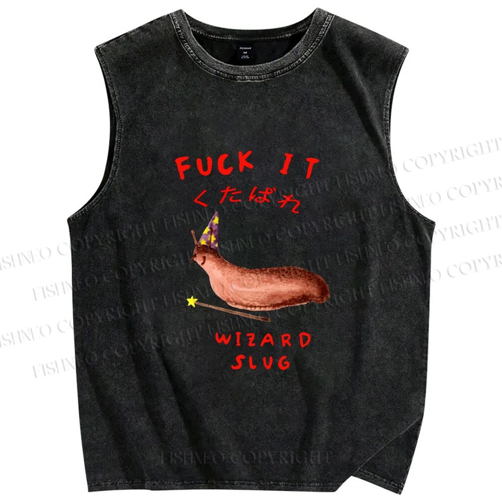Unisex Wizard Slug Printed Washed Tank Top
