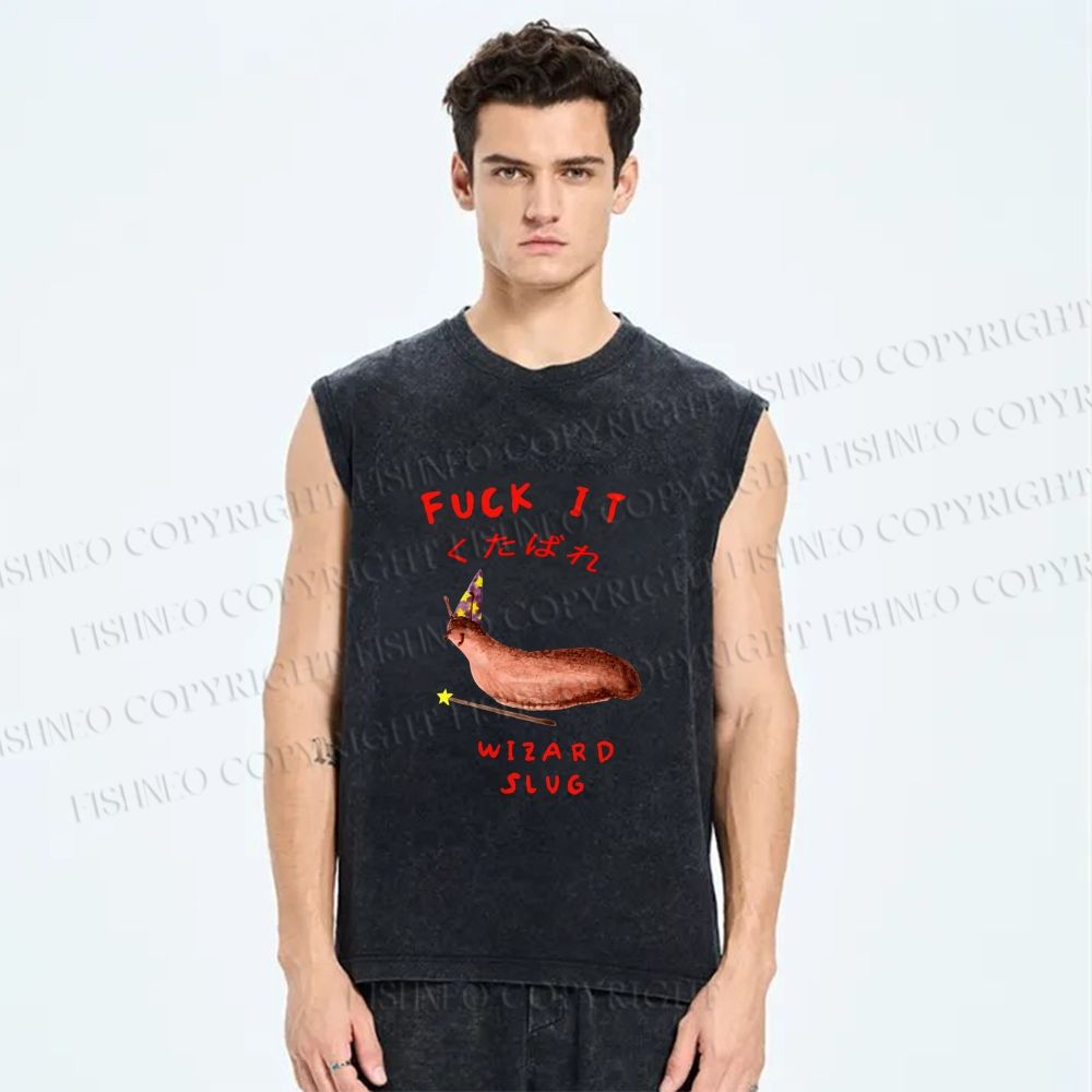 Unisex Wizard Slug Printed Washed Tank Top