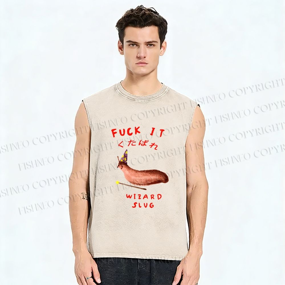 Unisex Wizard Slug Printed Washed Tank Top