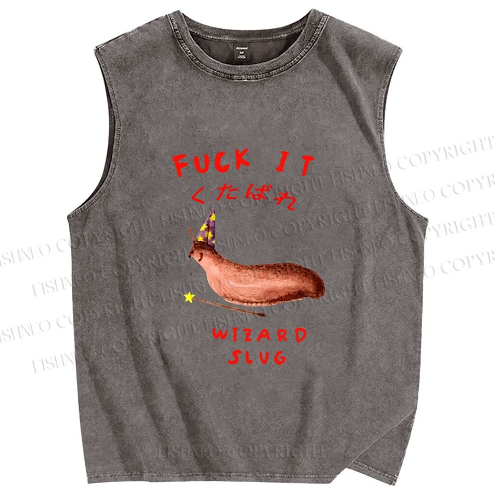 Unisex Wizard Slug Printed Washed Tank Top