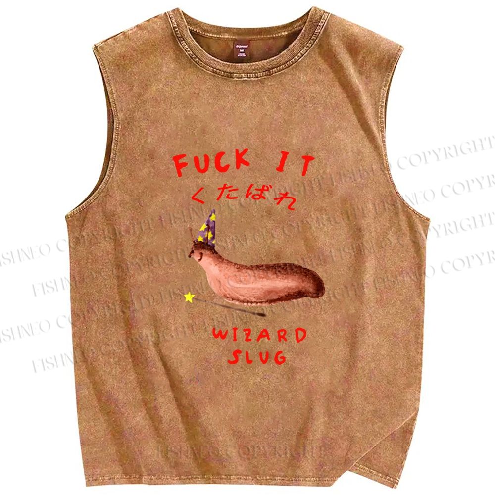 Unisex Wizard Slug Printed Washed Tank Top