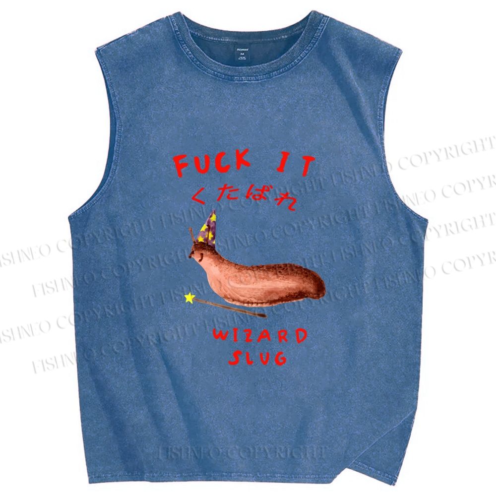 Unisex Wizard Slug Printed Washed Tank Top